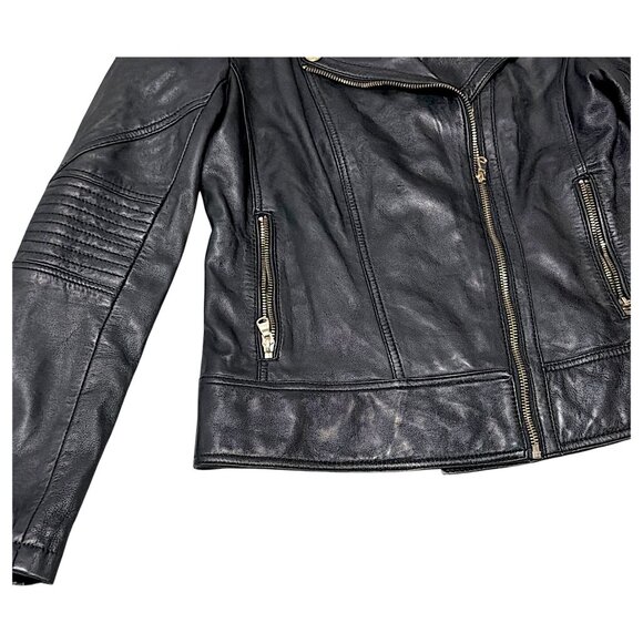 Guess Jacket Womens M Black Buttersoft Leather Moto Crop Goth Punk Biker Concert - Picture 12 of 16